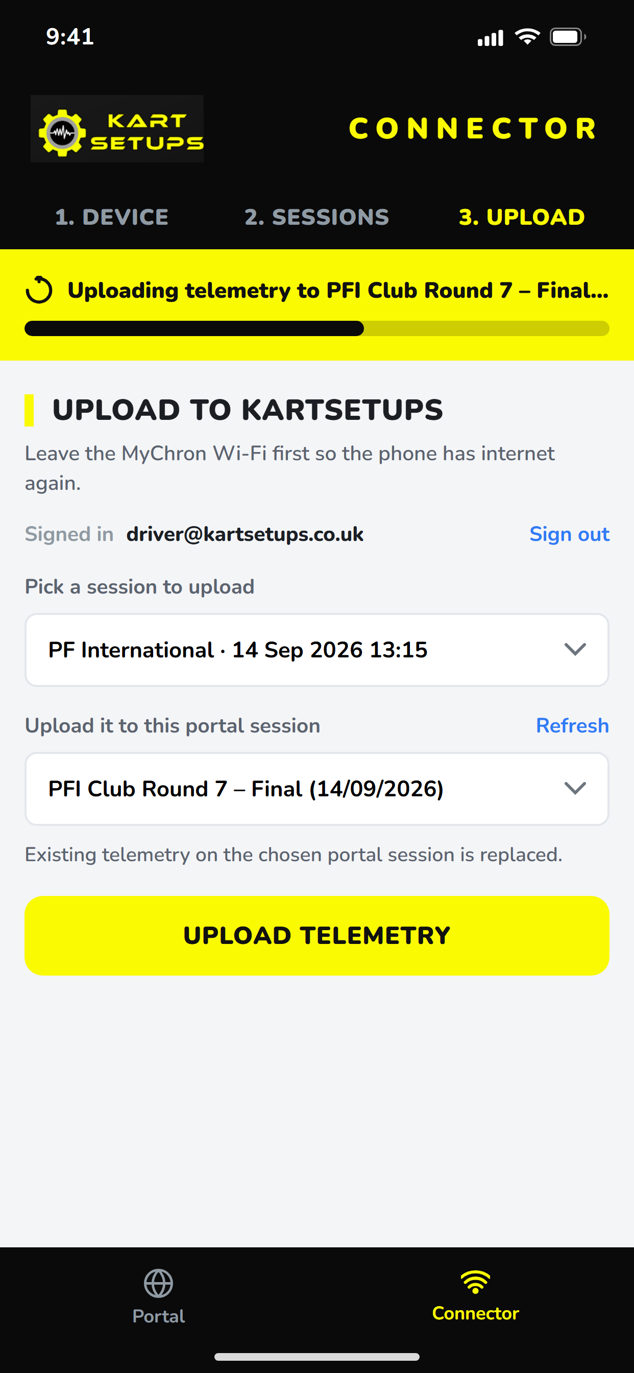 Uploading telemetry to a portal session